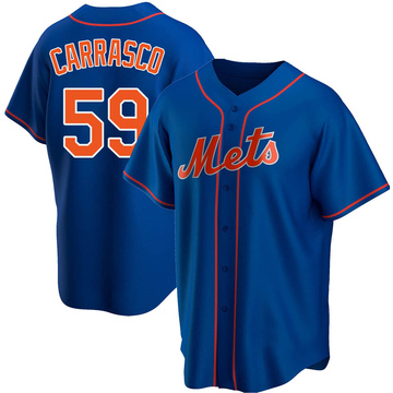 Carlos Carrasco #59 - Game Used White Pinstripe Jersey - Mets vs. Rangers -  7/3/22 - 5.2 IP, 1 ER, 8 K's, Earns 9th Win - Mets Win 4-1