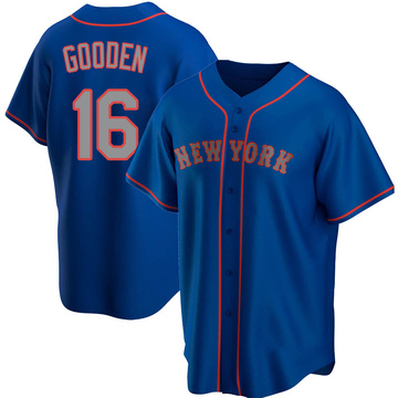 replica New York Mets #16 Dwight Gooden White Blue StripMLB NLDS