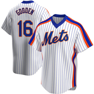 Men's New York Mets #16 Dwight Gooden Replica White/Blue Strip Throwback  Baseball Jersey